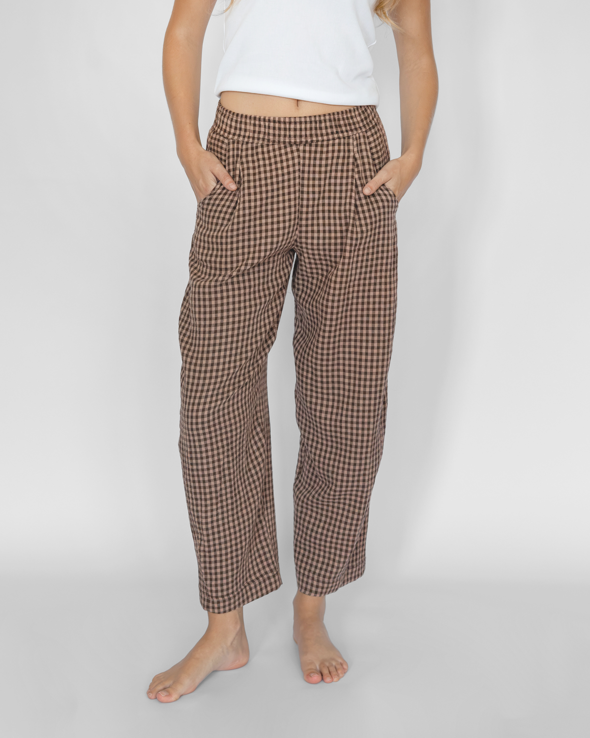 The Elsewhere Pant - Truffle Gingham