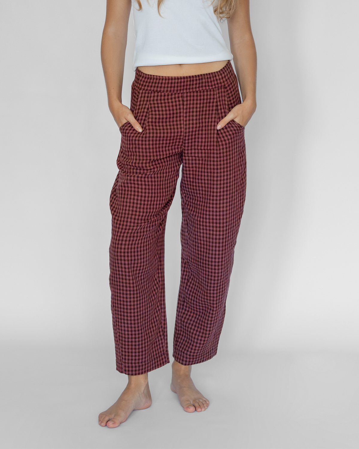The Elsewhere Pant - Plum Gingham